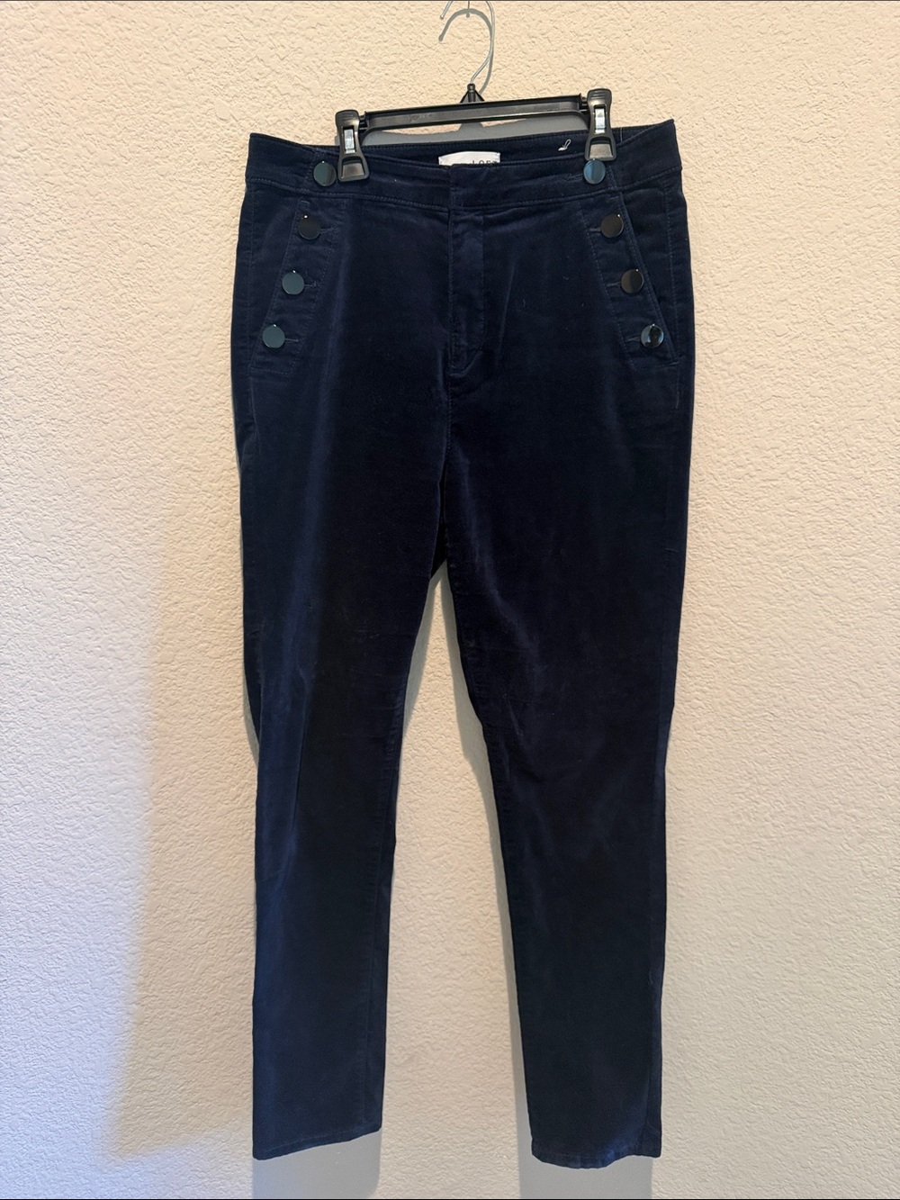LOFT Navy Velvet Ankle Button-Accent Jeans